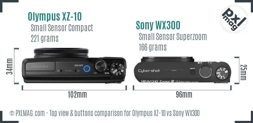Olympus XZ-10 vs Sony WX300 top view buttons comparison