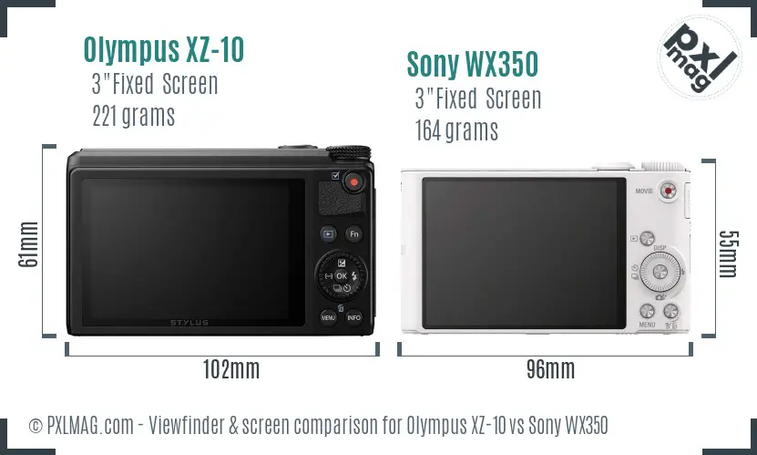 Olympus XZ-10 vs Sony WX350 Screen and Viewfinder comparison
