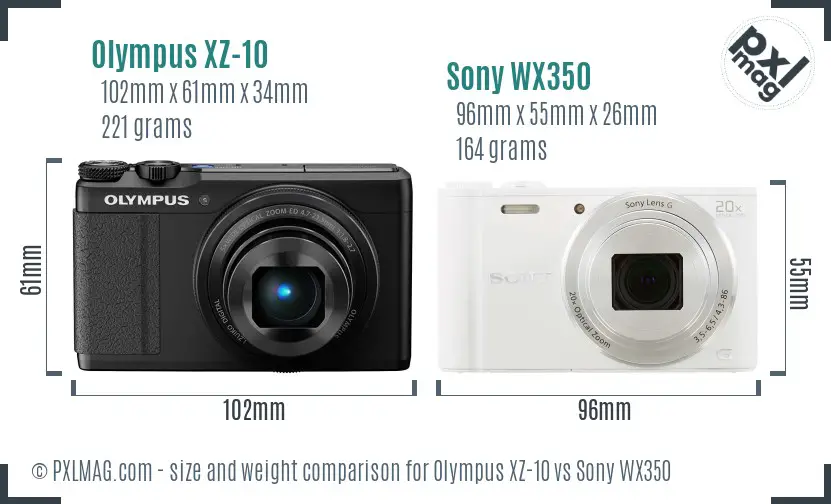 Olympus XZ-10 vs Sony WX350 size comparison
