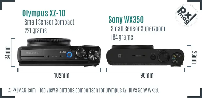Olympus XZ-10 vs Sony WX350 top view buttons comparison