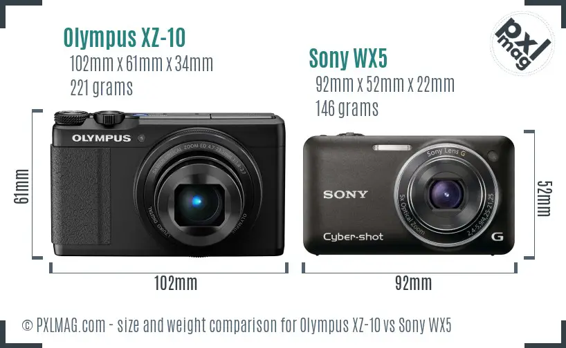 Olympus XZ-10 vs Sony WX5 size comparison
