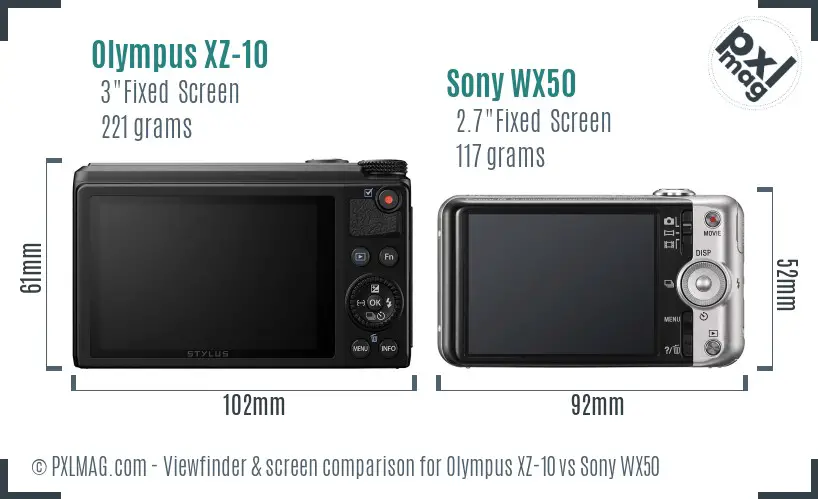 Olympus XZ-10 vs Sony WX50 Screen and Viewfinder comparison