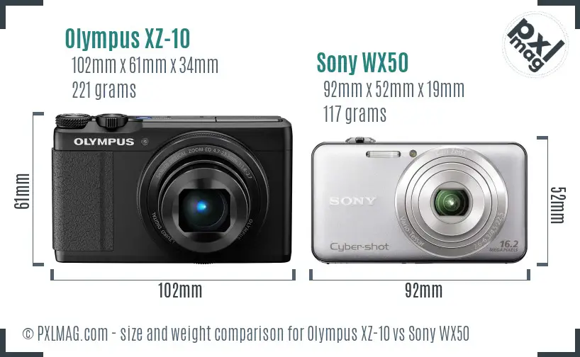 Olympus XZ-10 vs Sony WX50 size comparison