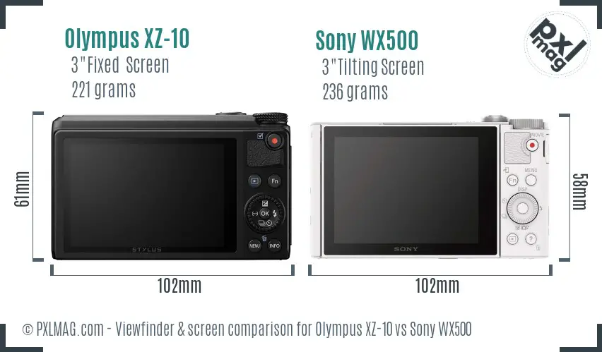 Olympus XZ-10 vs Sony WX500 Screen and Viewfinder comparison