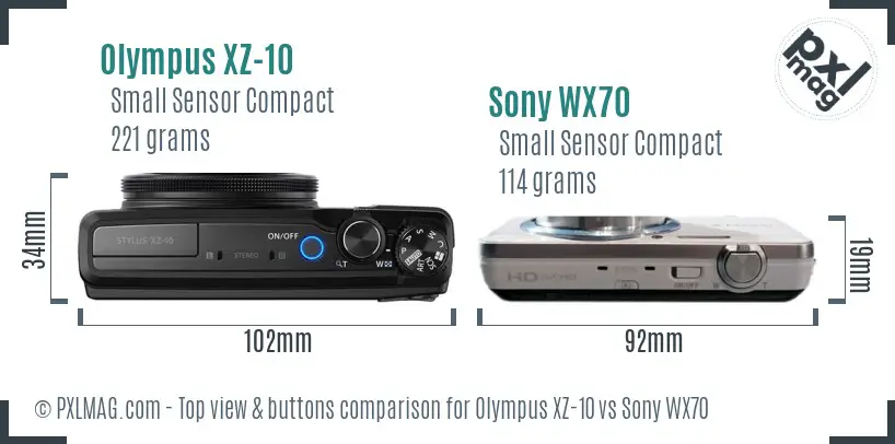 Olympus XZ-10 vs Sony WX70 top view buttons comparison