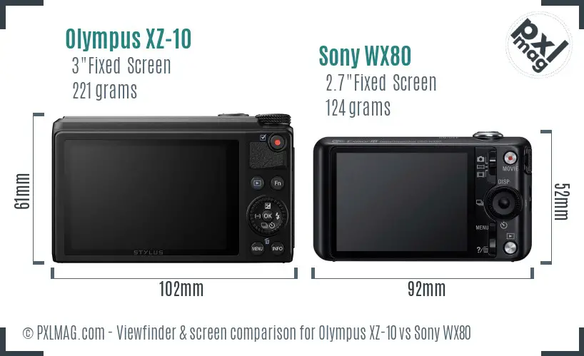 Olympus XZ-10 vs Sony WX80 Screen and Viewfinder comparison