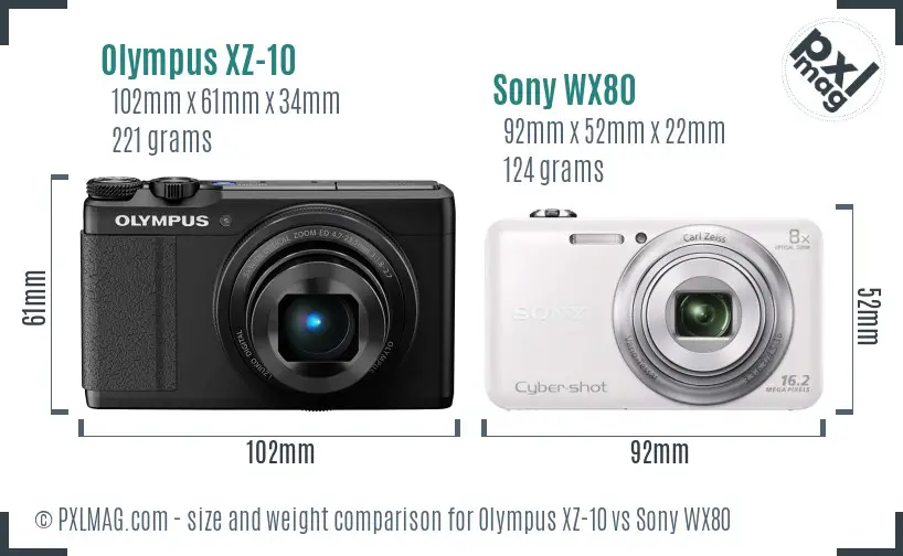 Olympus XZ-10 vs Sony WX80 size comparison