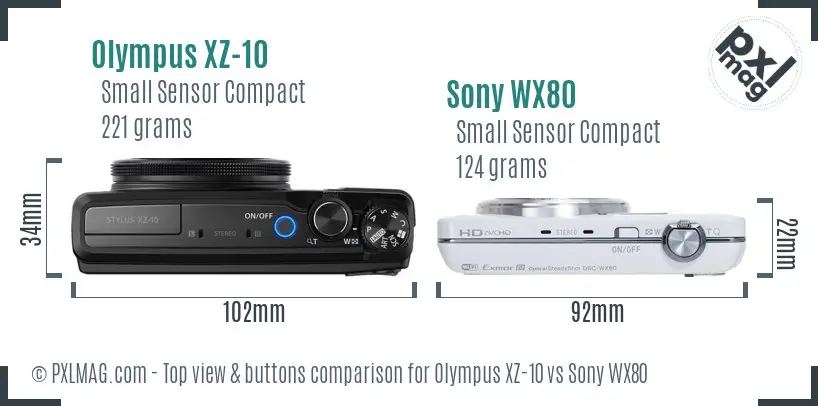Olympus XZ-10 vs Sony WX80 top view buttons comparison