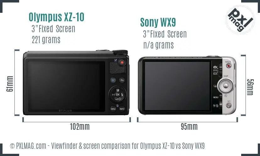 Olympus XZ-10 vs Sony WX9 Screen and Viewfinder comparison