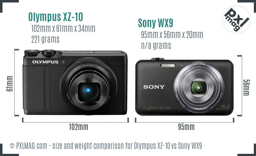 Olympus XZ-10 vs Sony WX9 size comparison