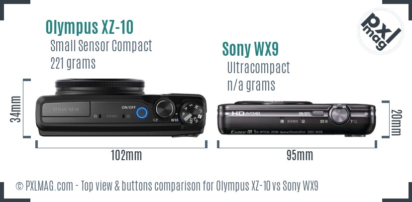 Olympus XZ-10 vs Sony WX9 top view buttons comparison