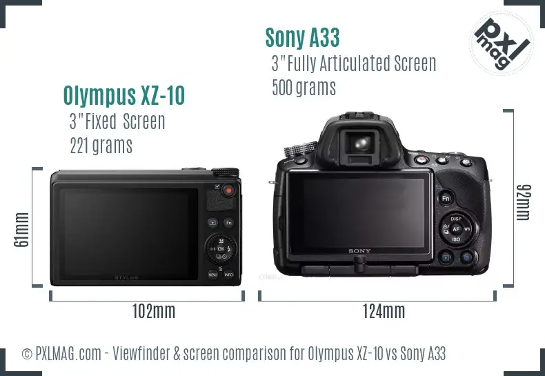 Olympus XZ-10 vs Sony A33 Screen and Viewfinder comparison