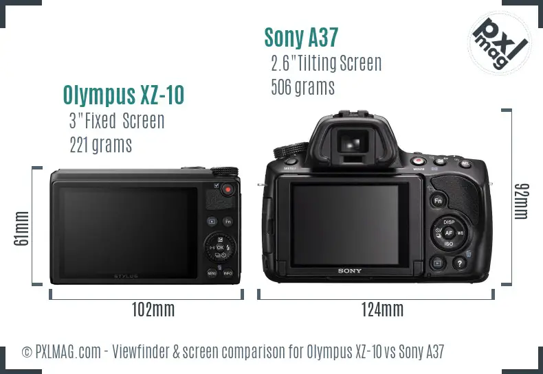 Olympus XZ-10 vs Sony A37 Screen and Viewfinder comparison