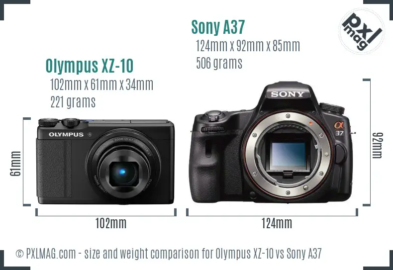 Olympus XZ-10 vs Sony A37 size comparison