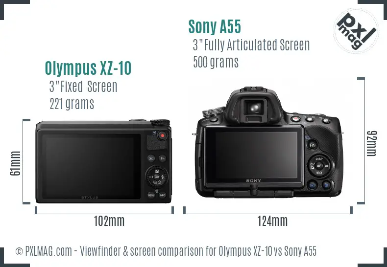 Olympus XZ-10 vs Sony A55 Screen and Viewfinder comparison