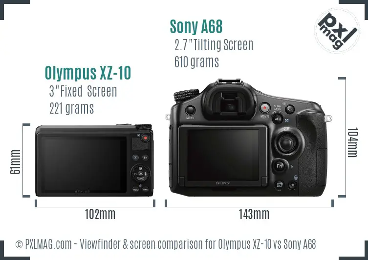 Olympus XZ-10 vs Sony A68 Screen and Viewfinder comparison