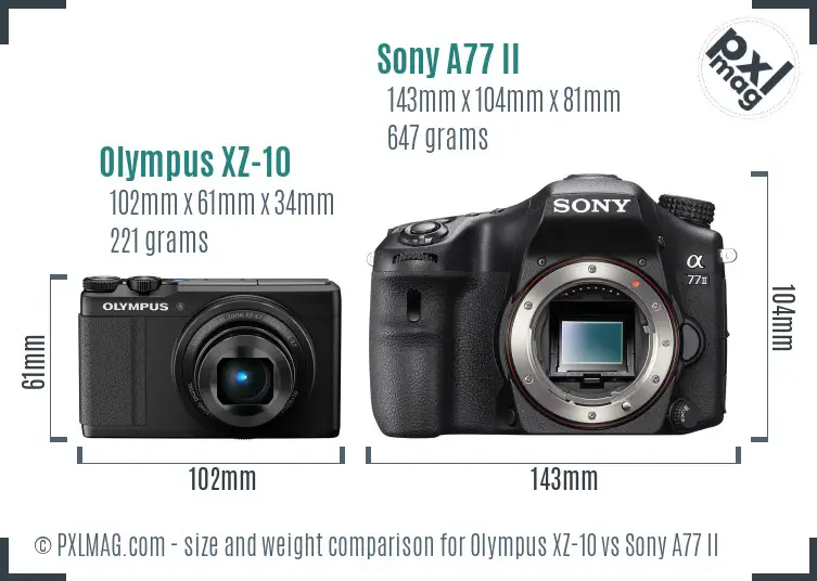 Olympus XZ-10 vs Sony A77 II size comparison