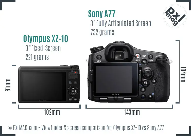 Olympus XZ-10 vs Sony A77 Screen and Viewfinder comparison