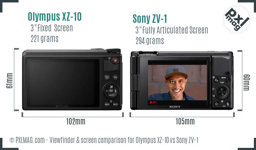 Olympus XZ-10 vs Sony ZV-1 Screen and Viewfinder comparison
