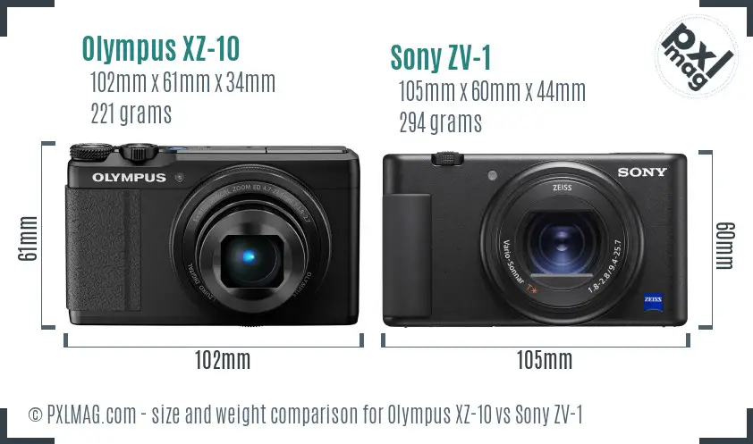 Olympus XZ-10 vs Sony ZV-1 size comparison