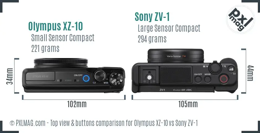 Olympus XZ-10 vs Sony ZV-1 top view buttons comparison