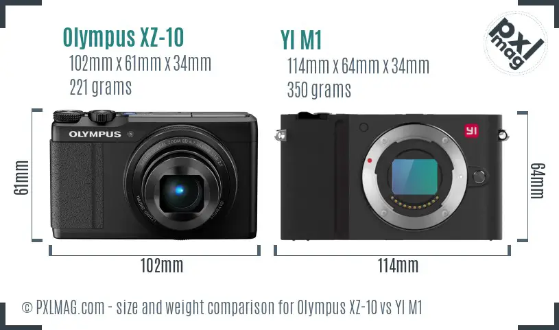 Olympus XZ-10 vs YI M1 size comparison