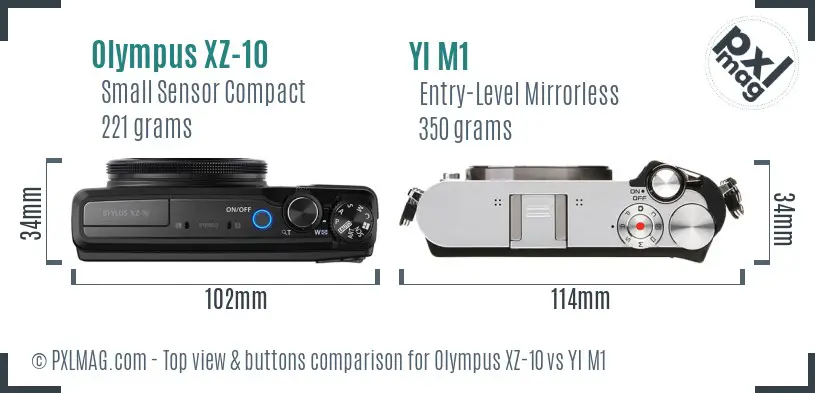 Olympus XZ-10 vs YI M1 top view buttons comparison
