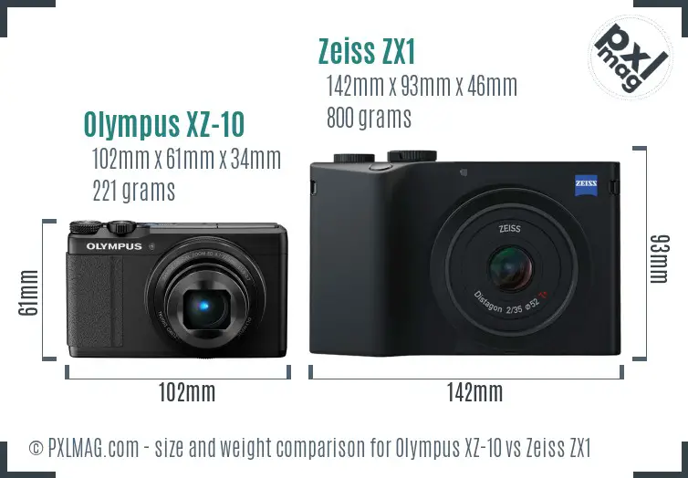Olympus XZ-10 vs Zeiss ZX1 size comparison