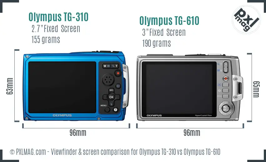 Olympus TG-310 vs Olympus TG-610 Screen and Viewfinder comparison