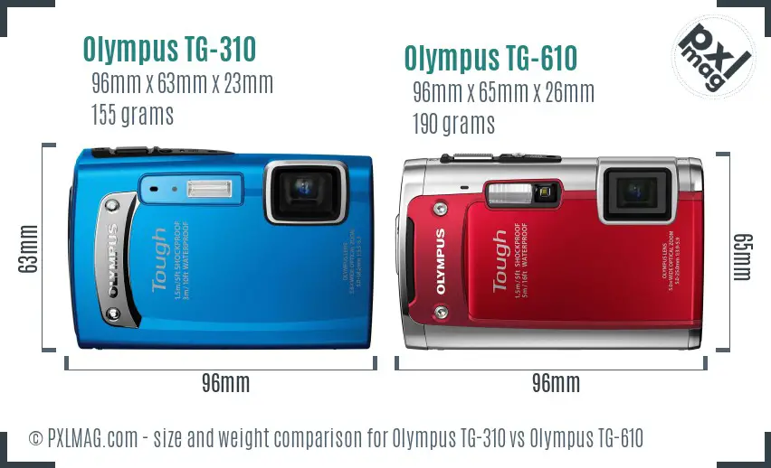 Olympus TG-310 vs Olympus TG-610 size comparison