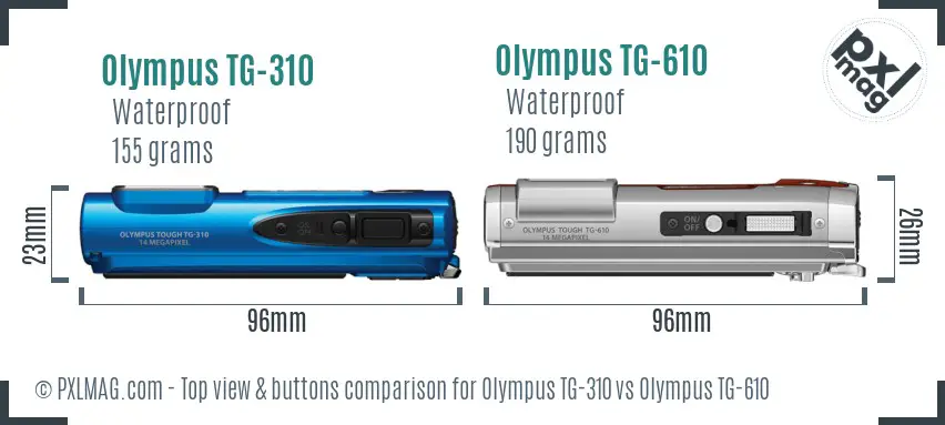 Olympus TG-310 vs Olympus TG-610 top view buttons comparison