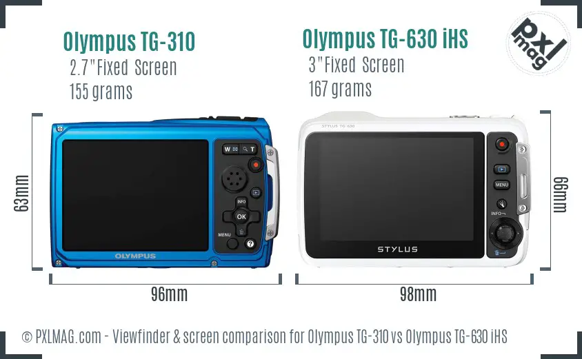 Olympus TG-310 vs Olympus TG-630 iHS Screen and Viewfinder comparison