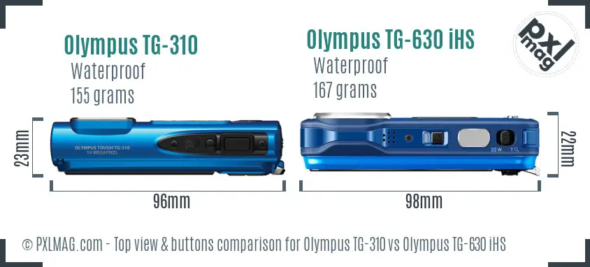 Olympus TG-310 vs Olympus TG-630 iHS top view buttons comparison
