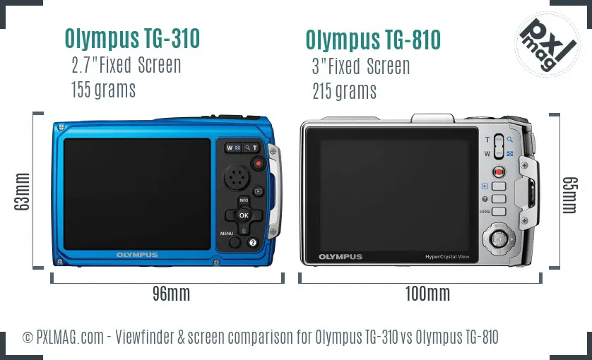 Olympus TG-310 vs Olympus TG-810 Screen and Viewfinder comparison