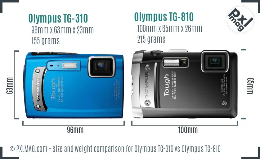 Olympus TG-310 vs Olympus TG-810 size comparison