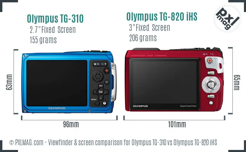 Olympus TG-310 vs Olympus TG-820 iHS Screen and Viewfinder comparison