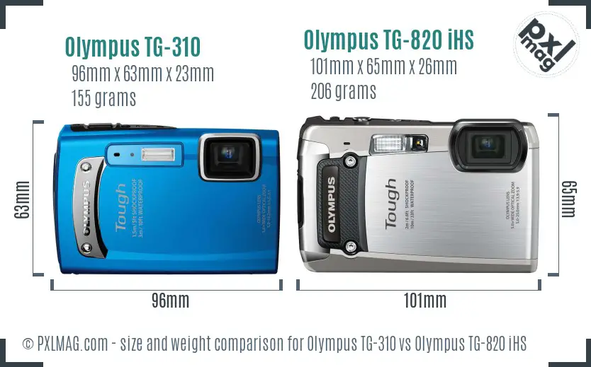 Olympus TG-310 vs Olympus TG-820 iHS size comparison
