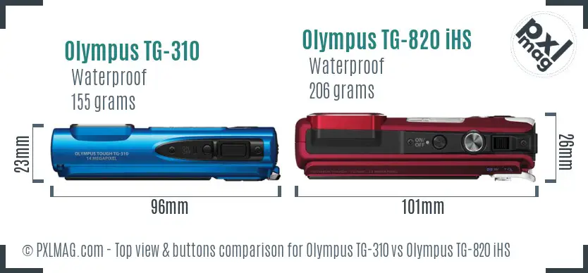 Olympus TG-310 vs Olympus TG-820 iHS top view buttons comparison