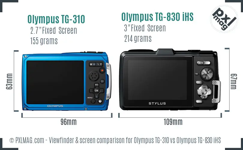 Olympus TG-310 vs Olympus TG-830 iHS Screen and Viewfinder comparison