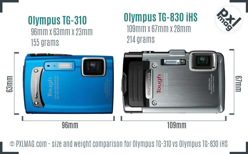 Olympus TG-310 vs Olympus TG-830 iHS size comparison