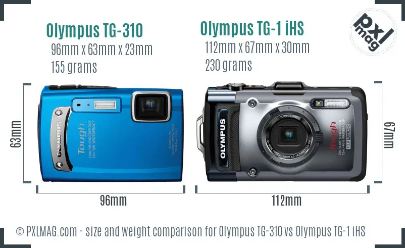 Olympus TG-310 vs Olympus TG-1 iHS size comparison