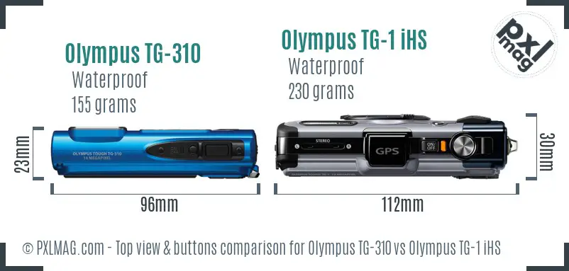 Olympus TG-310 vs Olympus TG-1 iHS top view buttons comparison