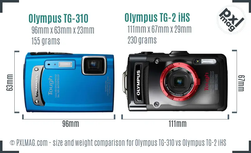 Olympus TG-310 vs Olympus TG-2 iHS size comparison