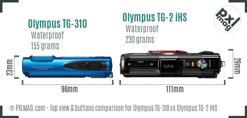 Olympus TG-310 vs Olympus TG-2 iHS top view buttons comparison