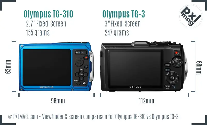 Olympus TG-310 vs Olympus TG-3 Screen and Viewfinder comparison