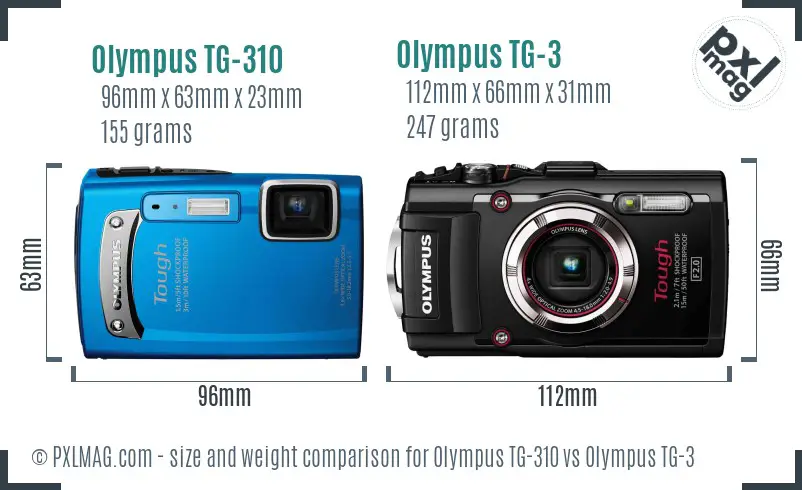 Olympus TG-310 vs Olympus TG-3 size comparison
