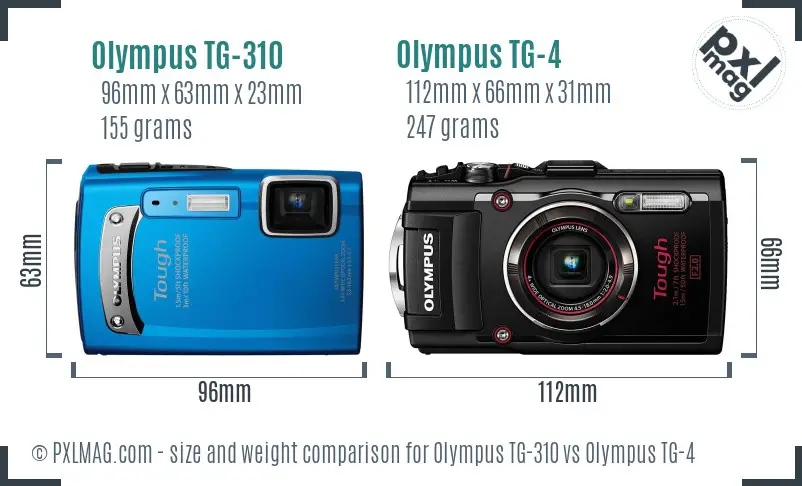 Olympus TG-310 vs Olympus TG-4 size comparison