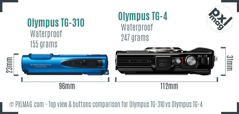 Olympus TG-310 vs Olympus TG-4 top view buttons comparison