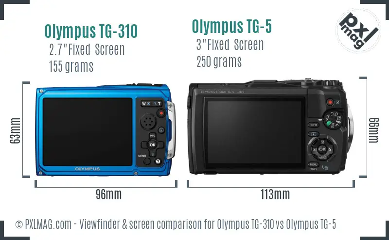 Olympus TG-310 vs Olympus TG-5 Screen and Viewfinder comparison