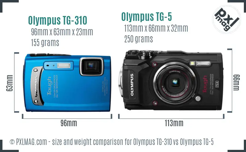 Olympus TG-310 vs Olympus TG-5 size comparison